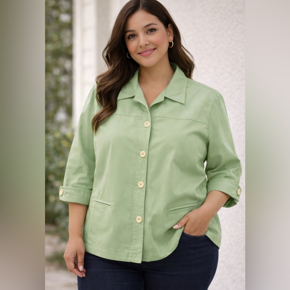 Koret Petite Green Button Front Jacket Womens 18P Lightweight Casual Career